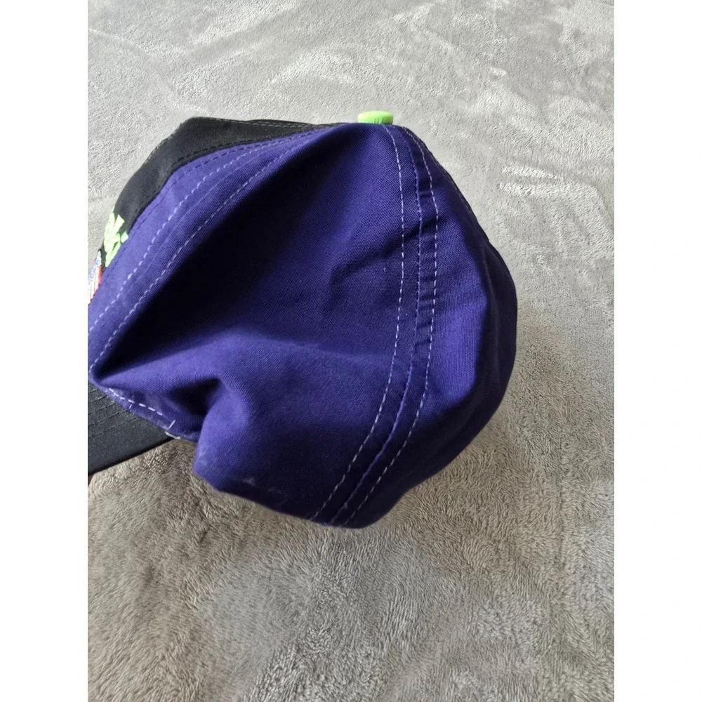 Vintage Kawasaki Racing Snapback Hat Cap Black Purple Neon Green USA Flag